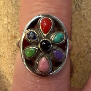 Vintage Southwestern Sterling Silver Multistone Turquoise Ring Size 8 Rare